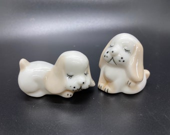 2 Vintage Dept. 20 Darling Bone China Puppy Dog Figurines Made in Taiwan Original Sticker