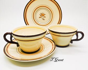 2 Vintage Franciscan Ware Padua Cup and Saucer Sets Coffee Tea Set Stripes Classy Breakfast Ware