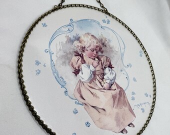 Vtg Gallery Graphics Maud Humpfrey Girl W/ Baby Chicks Chimney Flue Cover Wall Art