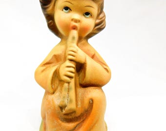 Vintage MIJ Christmas Novelty Paper Mache Angel Playing Flute Angelic Figurine Holiday Decor Darling Collectible