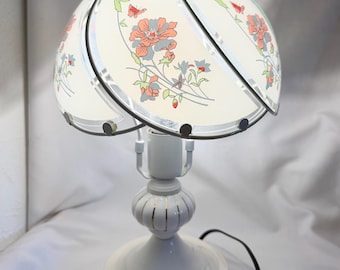 Vtg 15” 6 Panel Touch Lamp White W/ White Shades Butterflies & Flowers Cottage Floral Decor