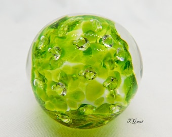 Sparkling Placed Stones Art Glass Paperweight Artist Signed HG 2010