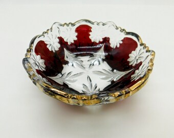 Vintage McKee Glass Puritan Ruby & Gold Berry Bowl, PresCut 1910