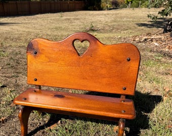Vintage Handmade Heart Wood Bench Country Cabin Farmhouse 20”x9”x17”