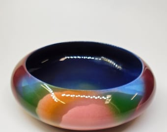 Vintage Judith Stiles Decorative Art Pottery Colorful Low Bowl Trinket Dish 6 3/4"