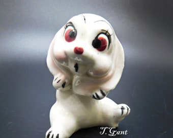 Vintage Made In Japan Pottery Long Eared Bunny Rabbit Small Collectable Figurine Knick Knack Shy Eyes