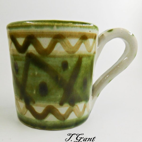 John B Taylor Louisville Kentucky Stoneware Coffee Mug Cup Olive Greens/ Brown Artisan