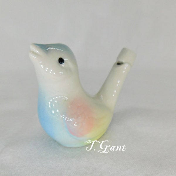 Vintage Pottery Bird Real Working Whistle Pastel Colors Yellow, Blue, Pink Country Kitch
