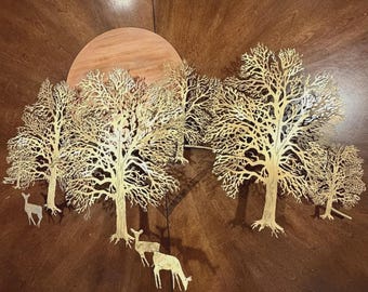 BIJAN Copper Brass Forest Deer Moon Wall Art Sculpture Signed 33"x22"