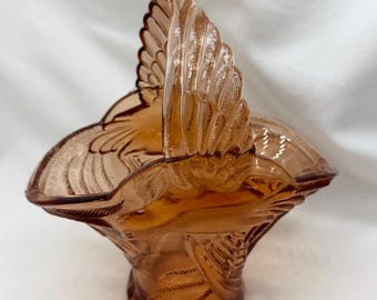 Vintage Elegant Tiara Indiana Glass Empress Bird of Paradise Basket Peach Color