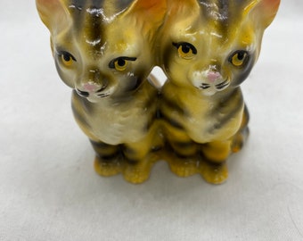 Vintage Japan Striped Orange and Black Twin Tabby Kitty Cats Figurine