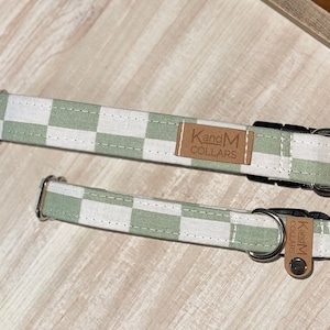 Sage Checkered Dog Collar, Martingale or Flat Collar, Dog Collar, Fabric Collar, K and M Collars, Unisex Collar, Colorful, Smiles
