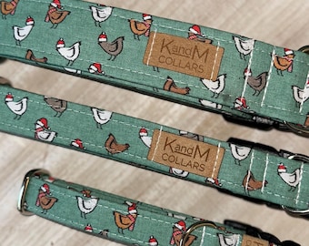 Mini Christmas Chickens Dog Collar, Martingale or Flat Collar, Festive Dog Collar, Fabric Dog Collar, KandMcollars, Farm Animals,Pet Chicken