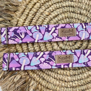 Collar para perro con diseño de hongo, collar martingala, collar hippie con diseño de hongo, collar morado, collares KandM