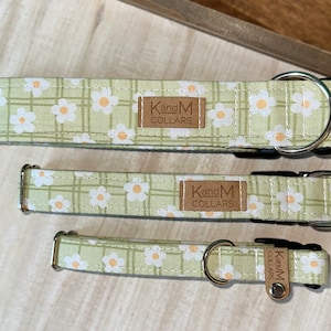 Heldergroene madeliefjeshalsband, martingaalhalsband of platte kraag, gespkraag, stoffen kraag, KandM-halsband, zomer, uniseks halsband, bloemenprint