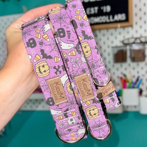 Purple Spooky Dog Collar, Martingale or Flat Collar, Halloween Dog Collar, Fabric Dog Collar, KandMcollars, Fall Pet Accessories, Ghosts
