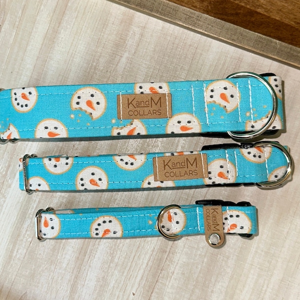 Snowmen Sugar Cookies Dog Collar, Martingale or Flat Collar, Festive Dog Collar, Fabric Dog Collar, K and M collars, Christmas Pics