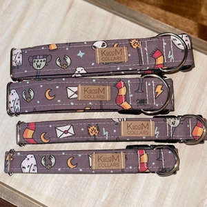 Witches & Wizards Dog Collar, Martingale or Flat Collar, Fabric Collar, KandMcollars, Halloween Fall, Pet Accessories, Brooms, Owls, Snitch
