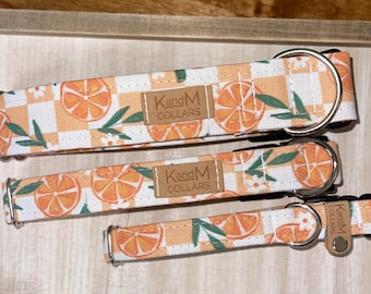 Orange Checkered Dog Collar, Martingale or Flat Collar, Dog Collar, Fabric Collar, K and M Collars, Unisex Collar, Georgia Oranges, White
