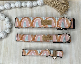 Earth Tone Watercolor Rainbow Dog Collar, Martingale or Flat Collar, Boho Dog Collar, Fabric Dog Collar, KandMcollars, Boho Rainbows