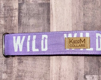 Lavender WILD Dog Collar, Martingale or Flat Collar, Fabric Dog Collar, KandMcollars, Training Collar, Wild at Heart, Born to be Wild