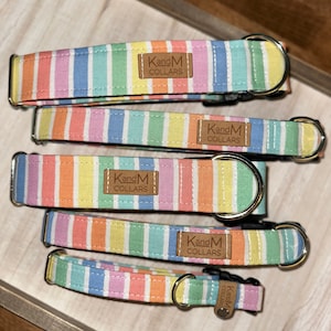 Pastel Rainbow Stripes Dog Collar, Martingale or Flat Collar, Fabric Dog Collar, KandMcollars, Unisex Collar, Pride, Summer, Bright,Colorful