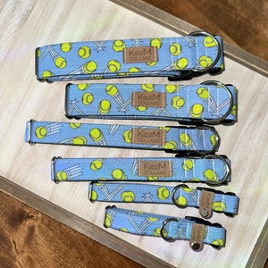 Ball is Life テニスボール 犬用首輪、マーチンゲールまたはフラット首輪、布製犬用首輪、KandMcollars、ユニセックス首輪、夏用、犬用おもちゃ、ブルー、イエロー