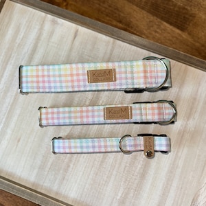 Spring Pastel Plaid Dog Collar, Martingale or Flat Collar, Buckle Collar, Fabric Collar, KandMCollars, Unisex Collar, Gingham, Multicolored