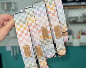 Pastel Rainbow Checkerboard Dog Collar, Martingale or Flat Collar, Dog Collar, Fabric Collar, KandMCollars, Summer, Unisex Collar, Pride