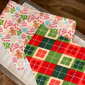 I Ate Santa&#39;s Cookies Reversible Plaid Dog Bandana, Festive and Holiday Bandana, Pet Accessory and Bandana, Customizable Bandana, Snap On