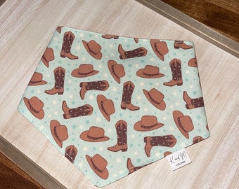 Cowboy Boots and Hat Snap On Bandana, Personalized Dog Bandana, Pet Accessory, K and M Collars, Cowgirl, Western