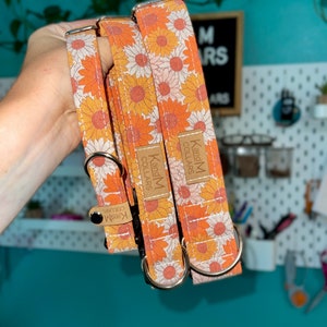 Collar para perro con flores de otoño, martingala o plano, de tela, unisex, para Halloween, naranja brillante