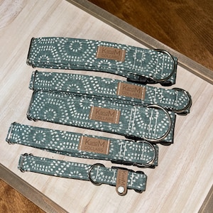 Boho Hexagon Dog Collar, Martingale or Flat Collar, Dog Collar, Fabric Collar, K and M Collars, Unisex Collar, Muted Teal