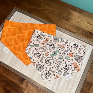 Fangs and Thangs Snap On Halloween Dog Bandana, Reversible Bandana, Personalized Dog Bandana, Pet Accessory, K and M Collars,Eyeball, Skulls