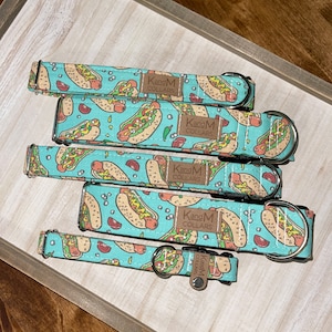 Hot Dogs Dog Collar, Martingale or Flat Collar, Dog Collar, Fabric Collar, K and M Collars, Unisex Collar, Food, Teal, Chicago Dogs, Loaded