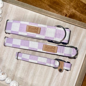 Lavender Checkered Dog Collar, Martingale or Flat Collar, Dog Collar, Fabric Collar, K and M Collars, Unisex Collar, Purple