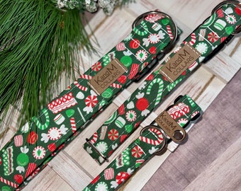 Christmas Candy Dog Collar, Martingale or Flat Collar, Festive Dog Collar, Fabric Dog Collar, KandMcollars, Christmas Pics