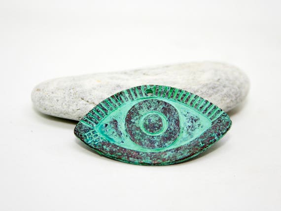 Myconos Beads Metal Green Patina Beads Eye Pendant Greek Casting Beads Patina Metal - 