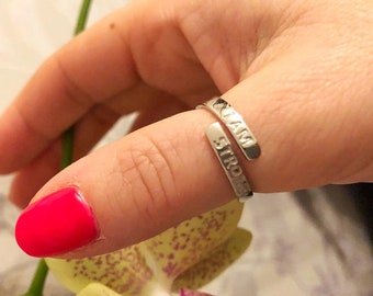 Bague d’affirmation en argent sterling, bague I Am Strong, bague réglable, bague enveloppante en argent, bague de pouce, bijoux d’affirmation, bague de motivation