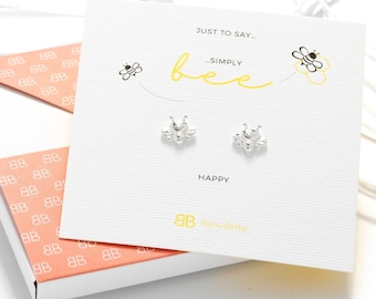 Honey Bee Earrings - Sterling Silver, Girlfriend Gift, Best Friends Gift, Bee Lover's Jewellery, Bee Keeper Gift