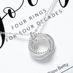 40th Birthday Necklace Gift • 4 rings for 4 Decades • 40th Birthday Gift for Her • Sterling Silver Jewellery Gift • Daughter Sister Friend