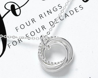 40th Birthday Necklace Gift • 4 rings for 4 Decades • 40th Birthday Gift for Her • Sterling Silver Jewellery Gift • Daughter Sister Friend