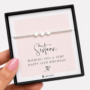 Sweet 16 Three Heart Bracelet, 16th Birthday Gift for Daughter, Sister, Friend, Bright Silver Plated
