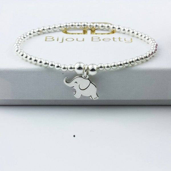 BRACELET ÉLÉPHANT EN ARGENT, bracelet extensible en argent sterling, bracelet à breloques en argent, bijoux animaux, éléphant porte-bonheur, bracelet boule en argent