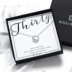 30th Birthday Sterling Silver Necklace: Cubic Zirconia Milestone Gift