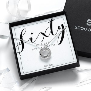 60th Birthday Necklace: Sterling Silver Six Ring Decades Gift
