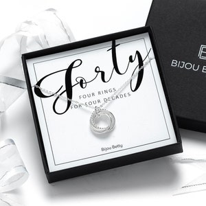 40th Birthday Sterling Silver 4-Ring Necklace Gift Decades Jewellery