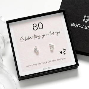 Cadeau pour 80e anniversaire - Boucles d'oreilles en argent sterling pour maman, soeur, grand-mère ou amie | Bijoux d'anniversaire