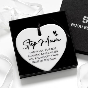 Step Mum Gift - Ceramic Heart Keepsake with Ribbon, Birthday or Christmas Gift