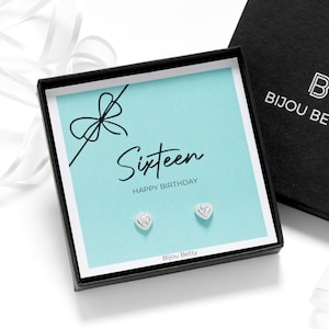 Boucles d'oreilles coeur en argent sterling CZ pour 16e anniversaire – Sweet Sixteen Pour fille, sœur ou amie